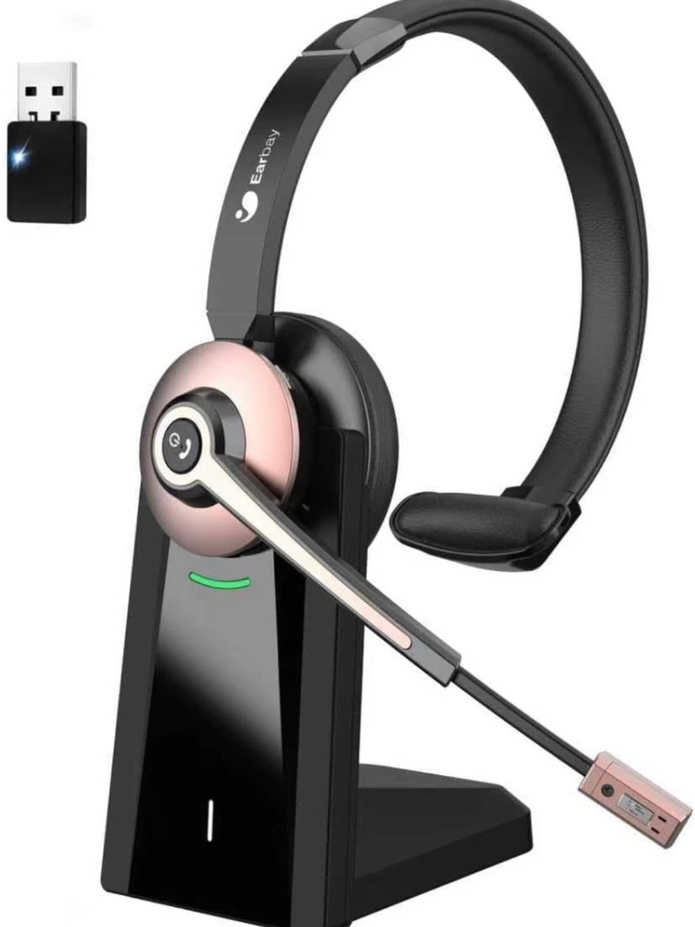 Rose Gold & Black Wireless Bluetooth Headset with Stand